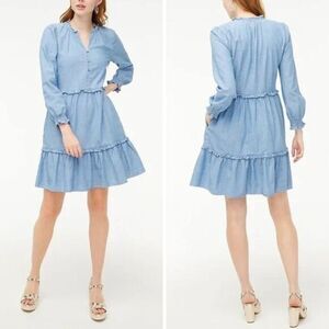 NEW J. Crew Chambray ruffle mini denim jean dress, size‎ 6